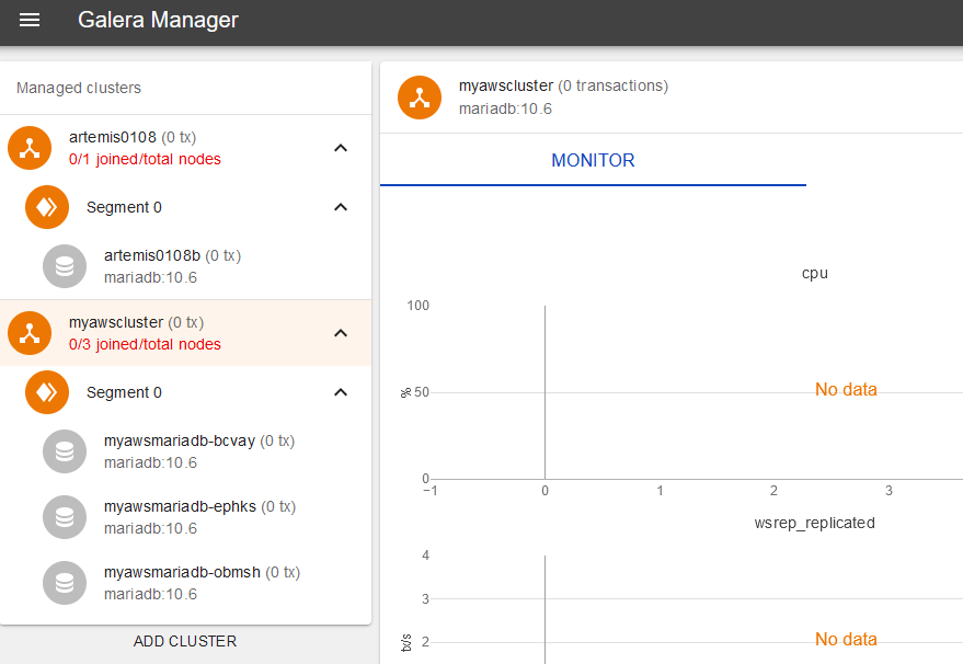 Galera Manager supports multiple clusters in one view